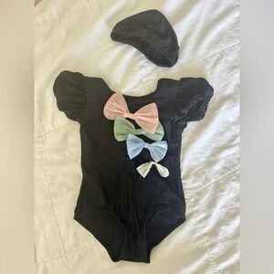 Lola + The Boys Black and One Piece with Bows and Beret size 4/5